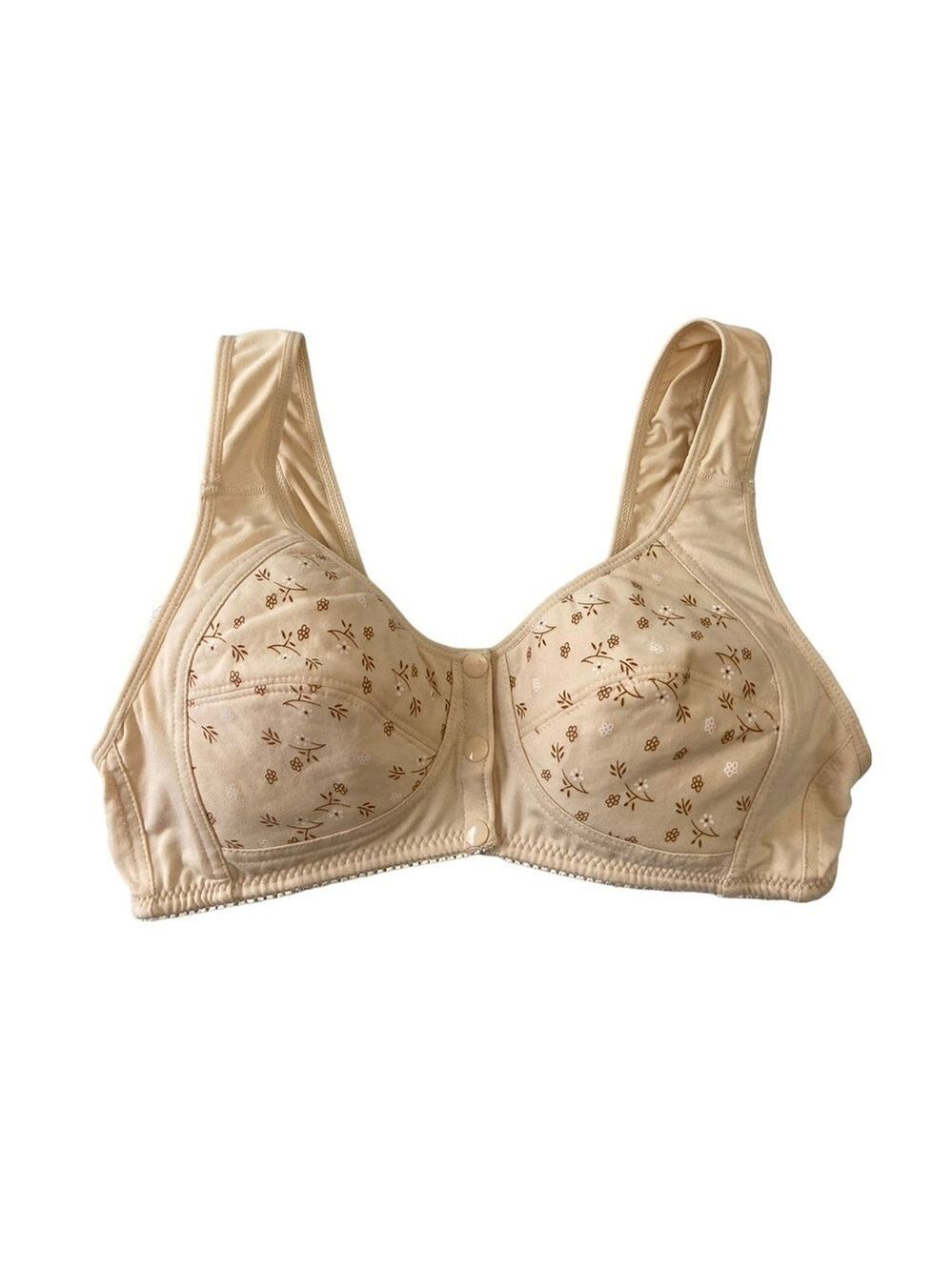 Cute bralette neutral beige floral pattern front button closure intimate size 40